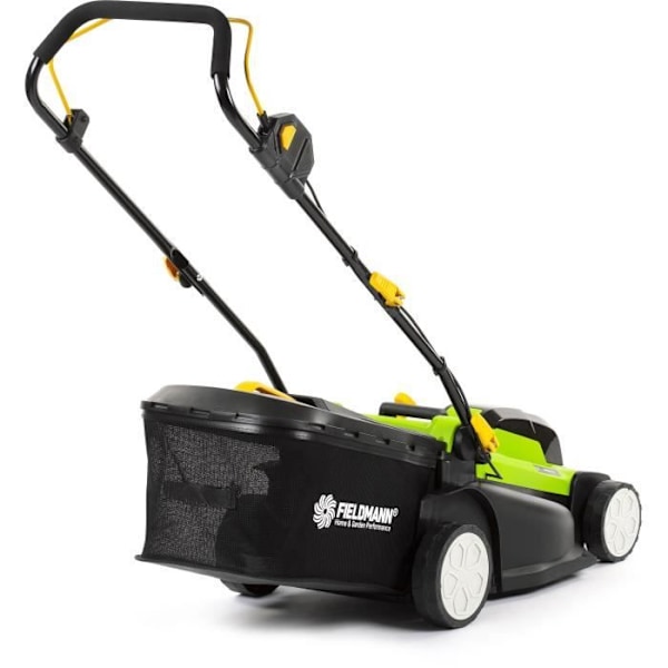 Batteridriven gräsklippare - FIELDMANN - 20V - Klipplängd 43 cm - Maximal höjd 75 mm - Batteri och laddare ingår ej. Grön och svart