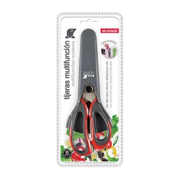TM Electron Køkkensaks 6 funktioner og magnetisk etui, rustfrit stål, grå-rød - HOCU031