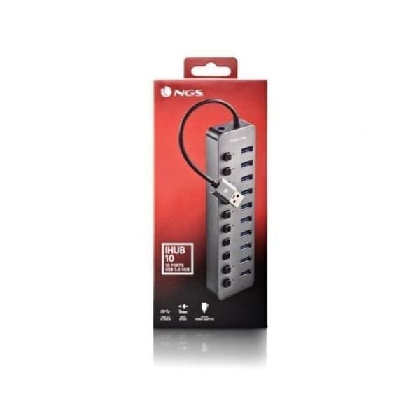 NGS IHUB 10 : Hub 10 porter USB 3.0, overførsel 5Gbps, kabel 180mm, Plug & Play, sort