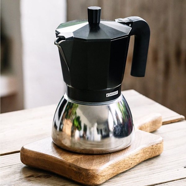 MONIX induktion i rustfrit stål | Italiensk kaffemaskine i aluminium og rustfrit stål, 9 kopper, varmebestandigt håndtag, let at Röd