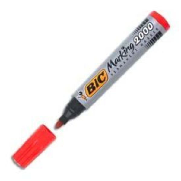 Permanentmærker - BIC - BIC-2000 - 12 stk. - Spids konisk - Rød farve Röd