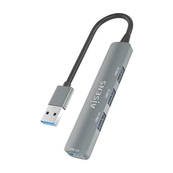 HUB USB - AISENS - Aluminium - 1xUSB 3.0 - 3xUSB 2.0 - Grå 10cm