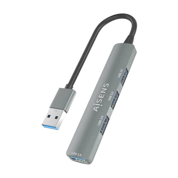 USB HUB - AISENS - Alumiini - 1xUSB 3.0 - 3xUSB 2.0 - Harmaa 10cm
