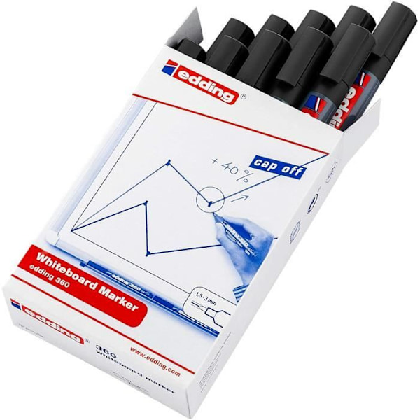 Edding Cap af Lot med 10 Marker med Spids til Whiteboard 1,5 til 3 mm Sort - 4-360001