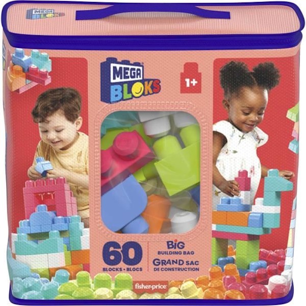 Mega Bloks - Medium Pink Bag 60 tegelstenar - Byggstenar - 12 månader och + DCH54 Flerfärgad