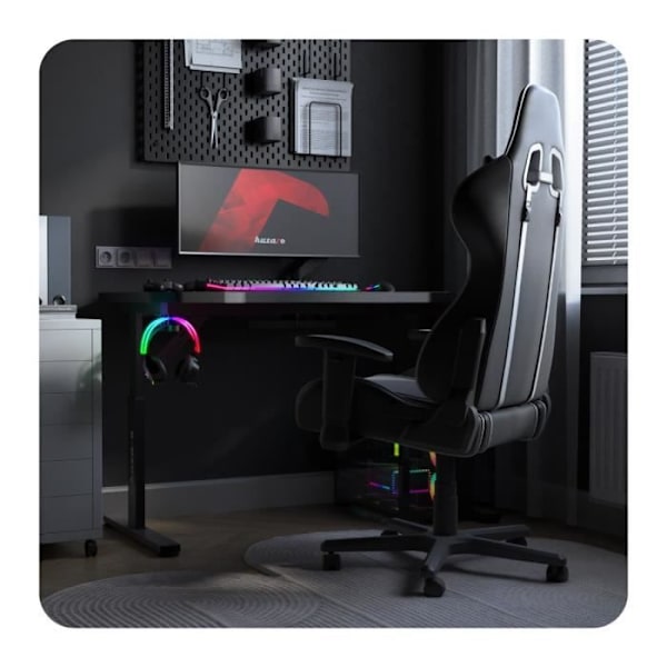 Bureau Gaming - HUZARO - Hero 2.6 - Noir - Justerbar höjd - Kolfiberbord - Tillbehörsstöd Svart