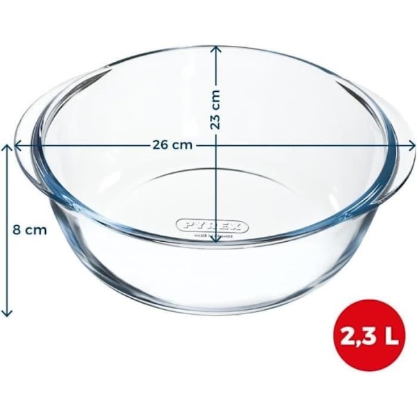 Plat luftfritös - PYREX - 1450144 - Rund - I borosilikatglas - 26 cm TRANSPARENT