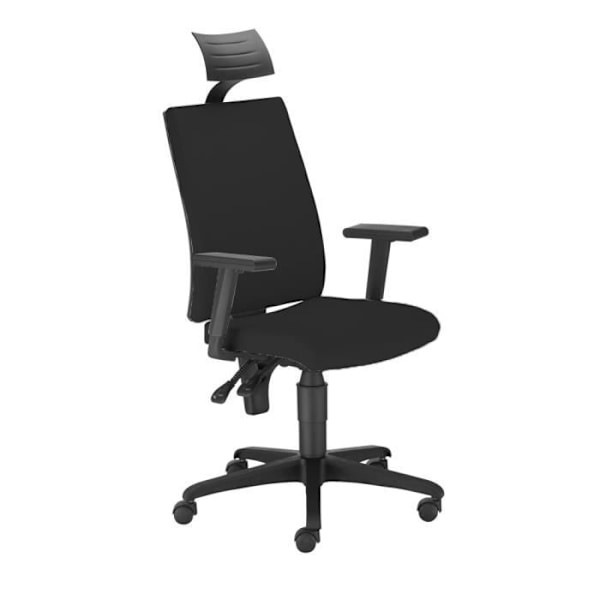 Ergonomisk, drejelig og højdejusterbar kontorstol Polstret sæde og ryg i sort ARAN-stof (HEADER MEDFØLGER)