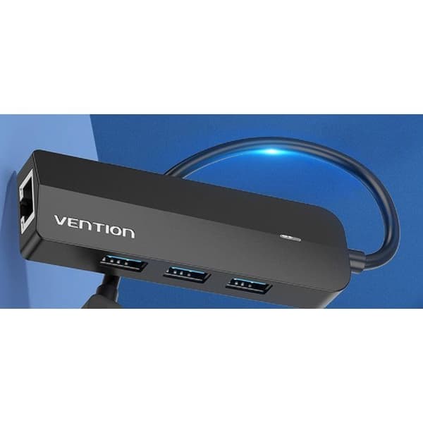 Vention 5-i-1 USB-C til 3x USB 3.0 / RJ45 Gigabit Ethernet Adapter / Micro-B HUB 0.15M Sort ABS Typ
