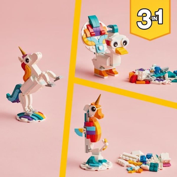 LEGO® Creator 3-i-1 31140 Den magiske enhjørning, søhest og påfuglelegetøj, dyreminifigurer Flerfärgad
