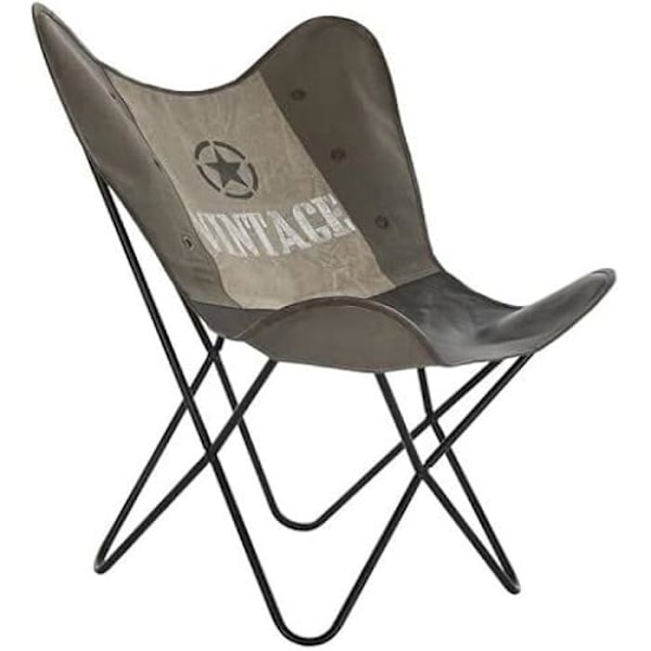 Stol - DKD Home Decor - Grå - Läder och bomull - 1 sits - Modern design Grå