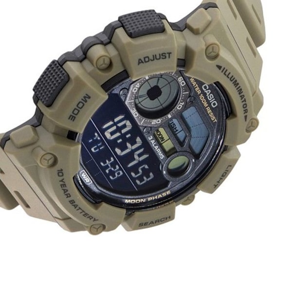 Herreur med silikone- og plastikrem - Casio - Casio multifunktionsur i beige resin med månens faser/fisketilstand. Kvartsrörelse