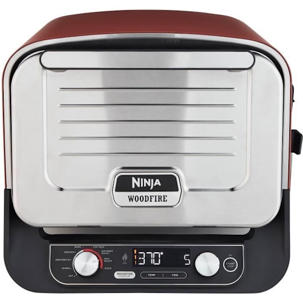 Pizzaovn NINJA - Woodfire OO101EU - 8 tilberedningsprogrammer - Op til 370°C - 2400W Sort, Rød, Sølv