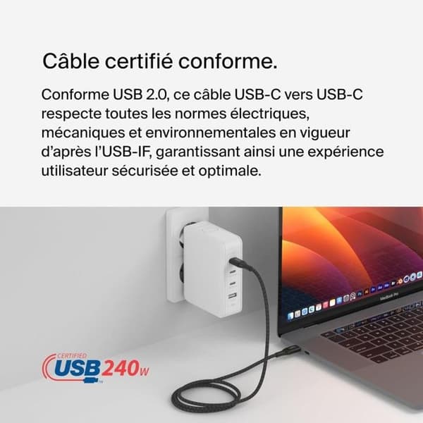 USB-kabel - Belkin - BOOST CHARGE - 24 pin USB-C (M) - 2 m - op til 240 W effekt