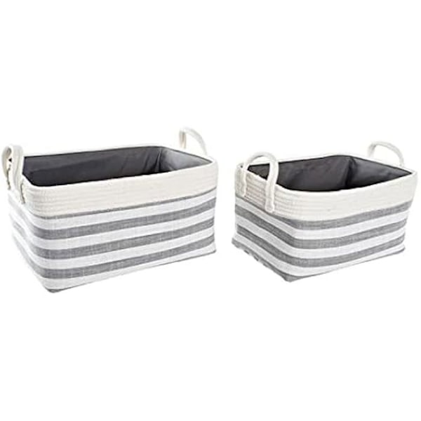 Korgset - DKD Home Decor - Standard - Bomull - Vit och grå - 40 x 30 x 23 cm Vit, vit Grå, grå