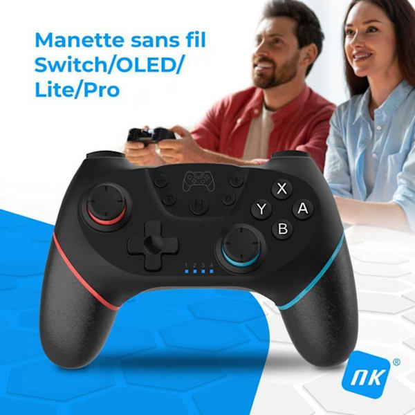 Trådløs controller - NK - Switch - Kompatibilitet med Nintendo Switch, Switch Pro, PC - Ergonomisk design Sort + Blå / Rød