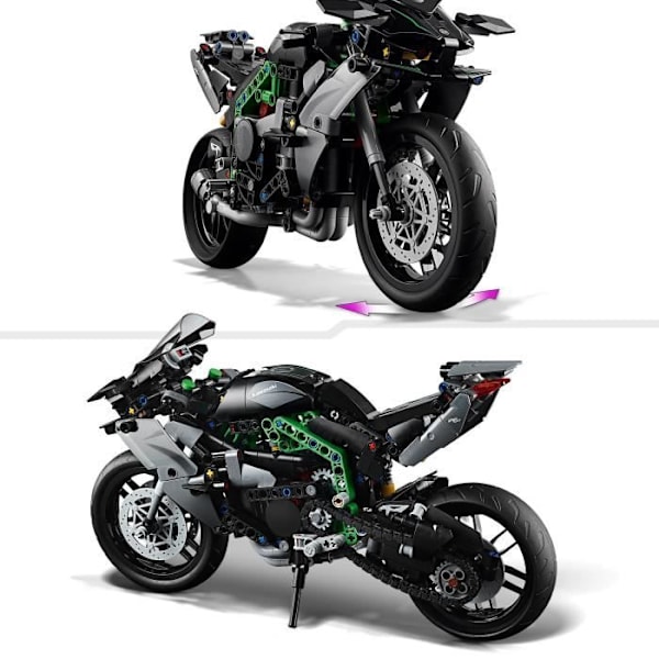 LEGO Technic 42170 Kawasaki Ninja H2R motorcykel, presentidé för barn, kreativ leksak Grå och grön