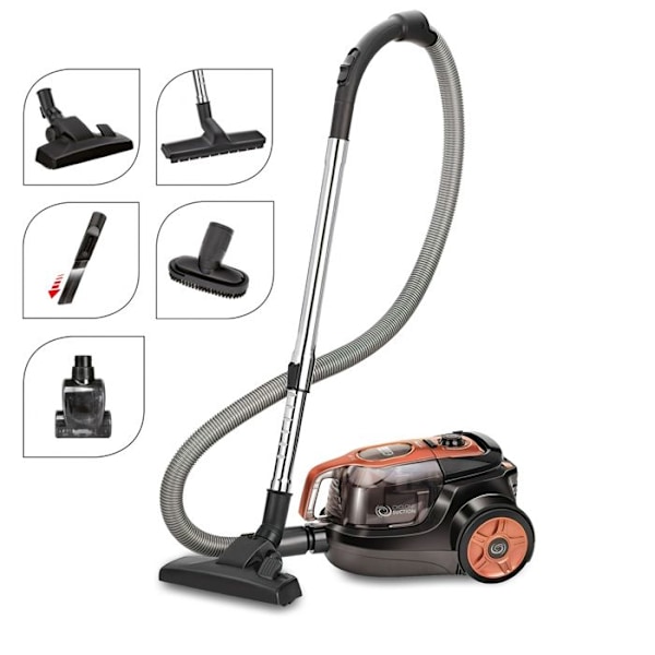 Sakonimaton pölynimuri lisävarusteilla, 1,1 litra, hiljainen MPM MOD-25 750W Musta/Oranssi musta