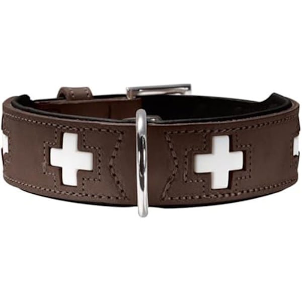 Hundehalsbånd - HUNTER - schweizisk model - 38-43,5 cm - Brun/Sort - Rustfrit stål Brun/sort