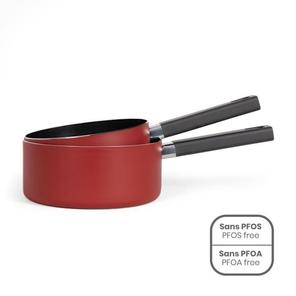 Set med 2 kastruller - LIVOO - MEP154R - Non-stick utan PFOA - Handtag i silikon - För alla typer av spisar