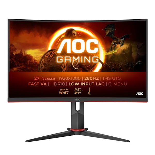 AOC C27G2Z3/BK PC-näyttö - 27 tuumaa - Full HD 1920 x 1080 - 1 ms - HDMI/DisplayPort - Musta musta, Punainen