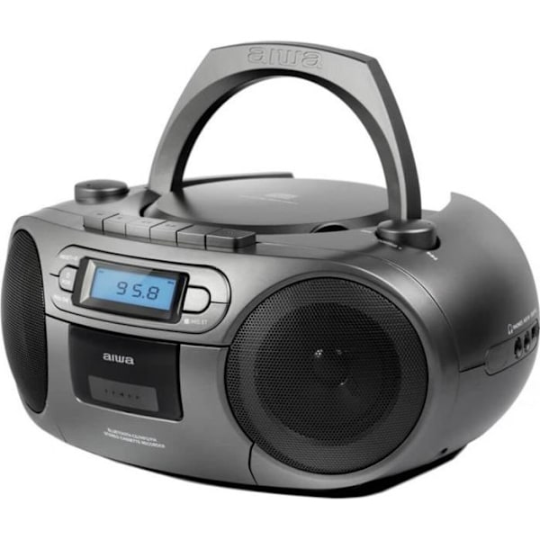 Aiwa BBTC-550MG Harmaa kannettava CD-soitin FM-radion, kasettisoittimen, Bluetoothin ja USB:n kanssa