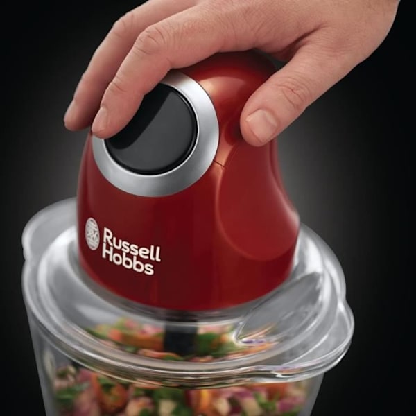 Mini Hakker - RUSSELL HOBBS - Desire 24660-56 - 200 W - Glas skål 1 L - Rustfrit stål knive - Rød og sort röd och svart