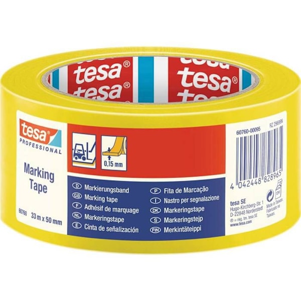 Selvklæbende markeringstape - Tesa - 60760 - Gul/Sort - 50 mm x 33 m - Kan rives af i hånden Gul, sort