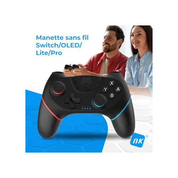 Trådløs controller - NK - Switch - Kompatibilitet med Nintendo Switch, Switch Pro, PC - Ergonomisk design Sort + Blå / Rød