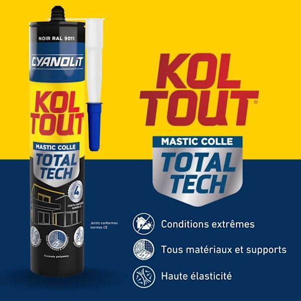 Fastgørelses- og tætningsmiddel - CYANOLIT - Total tech - Sort - Patron 290 ml - Alsidig - Høj modstand og fleksibel