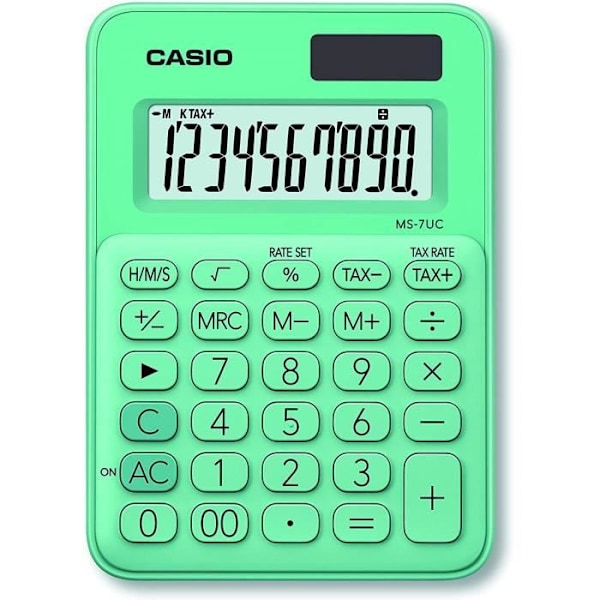 Skrivebordskalkulator - Casio - MS-7UC-GN - Stort display - 10 cifre visning - Grøn Grøn
