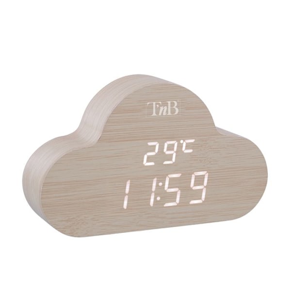 T’nB - Cloud Digital väckarklocka med LED, multifunktions väckarklocka, justerbar belysning, 3 programmerbara larm – träfinish