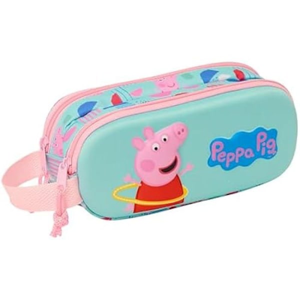 Safta Peppa Pig 3D tuplakynäkotelo kouluikäisille lapsille, mukava ja monipuolinen, laadukas ja kestävä, 21 x 6 x 8 cm, Rosa