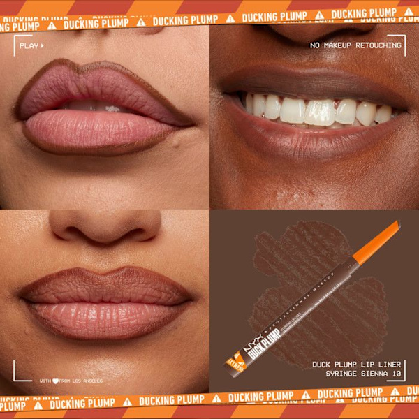 NYX Professional Makeup Duck Plump Plumping Huultenrajauskynä, huulipuna, jopa 10h kesto, matta viimeistely, Syringe Sienna Sprøjte Sienna