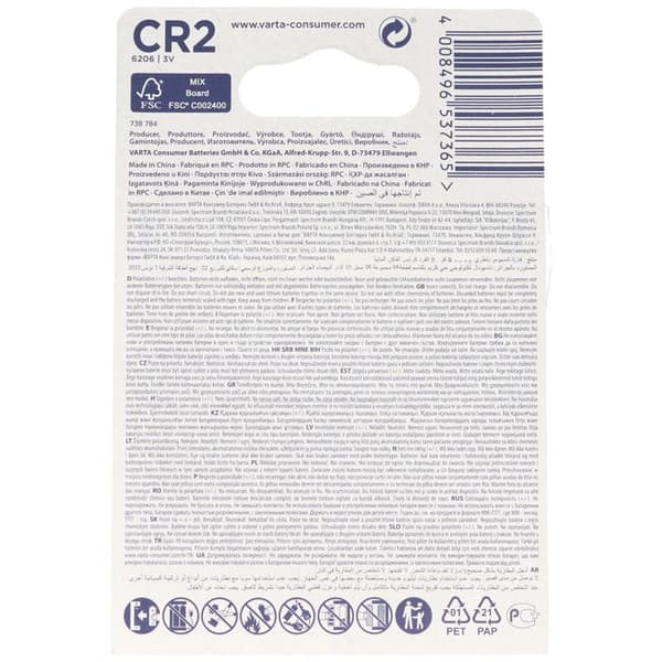 Lithium batteri CR2 3 V - VARTA - 6206301401 grå
