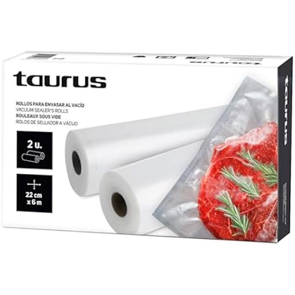 Pussit tyhjiökoneeseen - Taurus - Pakkaus 2 kpl 22 cm x 6 metriä rullaa - Ruoan säilöntä