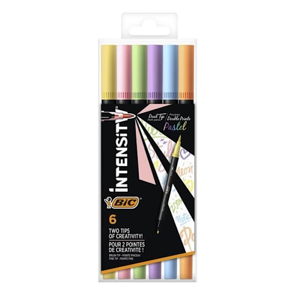 6 BIC Intensity Dual Tip Pastel Markers dobbelt penselspids + fin