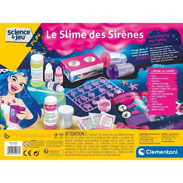 Clementoni - Science & Game - Vetenskapligt kit för att göra sjöjungfruslem - Från 8 år