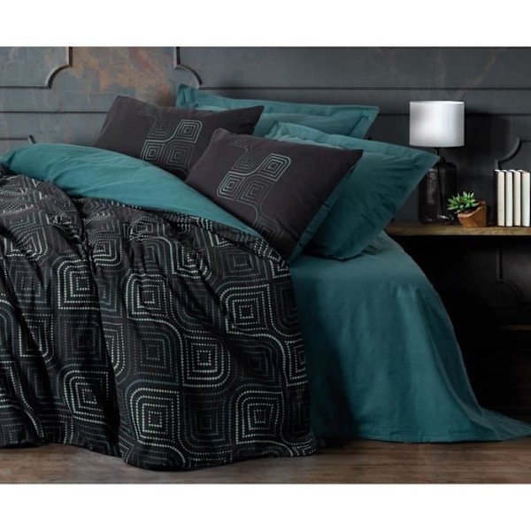 Sängkläder - 1 påslakan 220 x 240 cm + 2 örngott 60 x 60 cm - 100% förstärkt bomull - Blå Blå olja