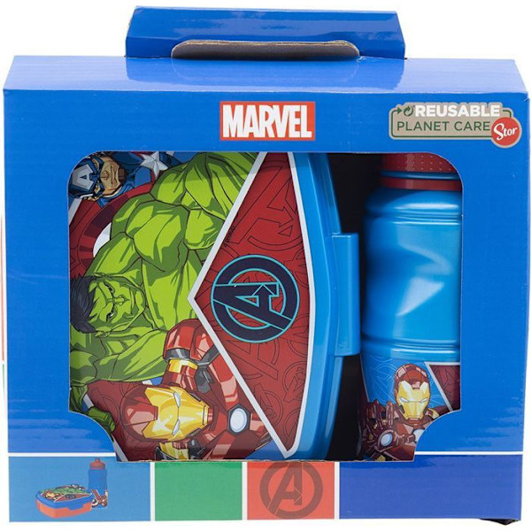 Pullo ja voileipälaatikko - Marvel - Avengers - 380 ml - Kierrätettävää muovia - Liukumaton Blå