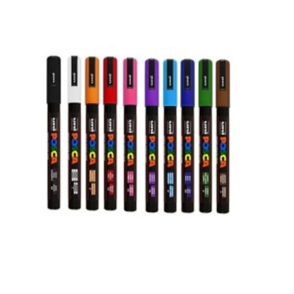 Marker - Uni Posca - PC-5M - 10-pack - Tip 2,5 mm - Olika färger Svart, Vit, Rosa, Röd, Blå, Ljusblå