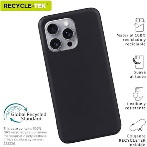 Cover - MUVIT - iPhone 16 Pro - Genanvendt - Fleksibel - Let design Sort