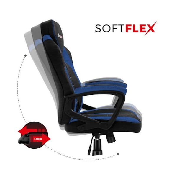 HUZARO Force 2.5 blå Chaise Gaming Fritstående Spilstol med åndbart stof, vippefunktion til vækst 120-150cm sort, blå