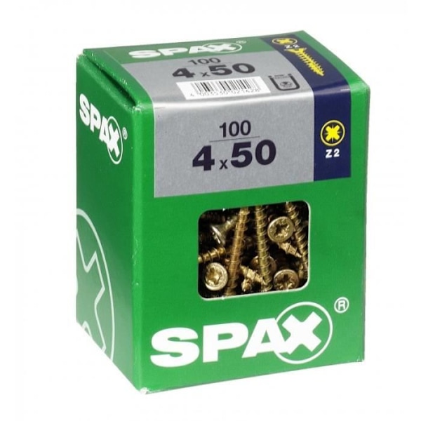 Skrue - SPAX - Forsænket hoved - Stål - Diam. 4mm - Længde. 50 mm - Pakke med 100 stk