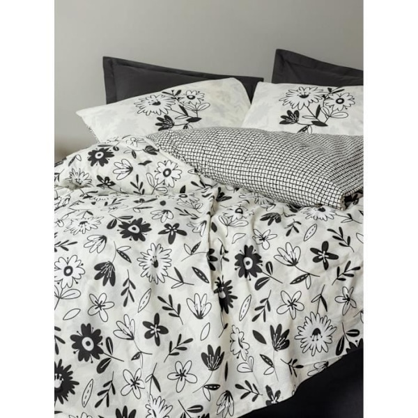 Sengetøjssæt - 1 dynebetræk 220 x 240 cm + 2 pudebetræk 60 x 60 cm - 100% forstærket bomuld - Sort Svart