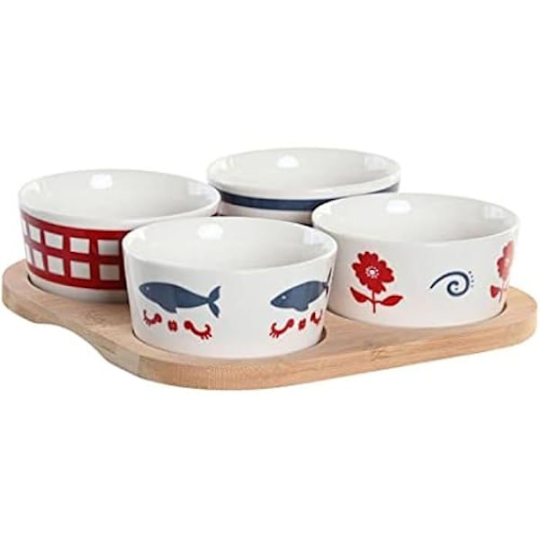 Förrättsset - DKD Home Decor - Blå, Vit, Röd - Stengods - 19,7 x 19,7 cm - Modern design blått, vitt, rött