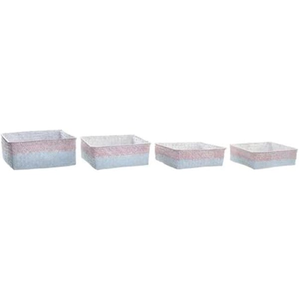 Korisarja - DKD HOME DECOR - Vakio - Vaaleanpunainen - Polyesteri ja kuitu - 26 x 26 x 9 cm Blå, rosa