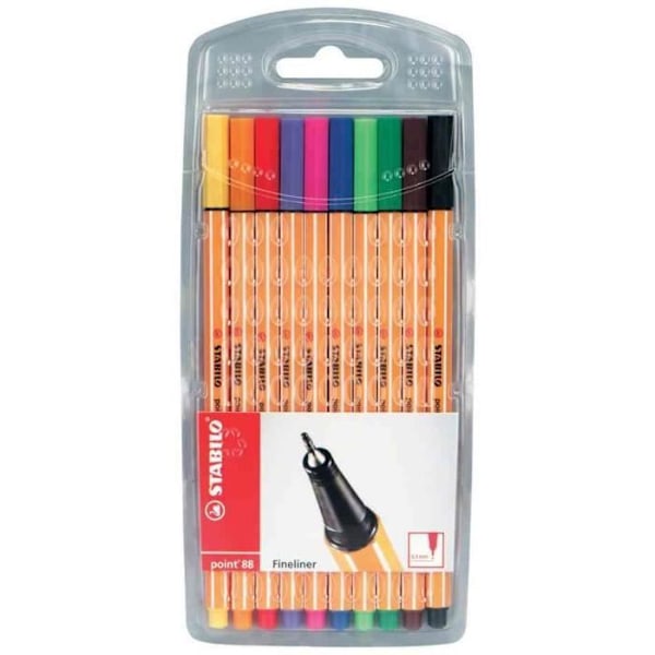 Stylo-Filt - STABILO - POINT 88 - 10-pak - Fin spids 0,4 mm - Assorterede farver blandade färger
