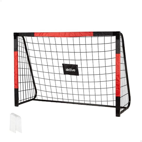 Fodboldmål til mobil brug - AKTIVE - 180x120x60 cm - Stålstruktur - Polyester net - 5 fastgørelsespæle Sort