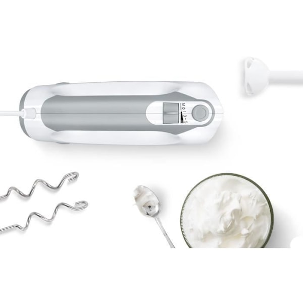 Batteur Bosch - MFQ36440 - 450 W - 5 hastigheder - 2 piskere / 2 dejkroge i rustfrit stål - Graduering skål med låg - Hvid / Grå vitt och grått